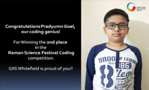 Well-deserved 2nd place for Pradyumn Goel, in the Raman Science Coding Competition